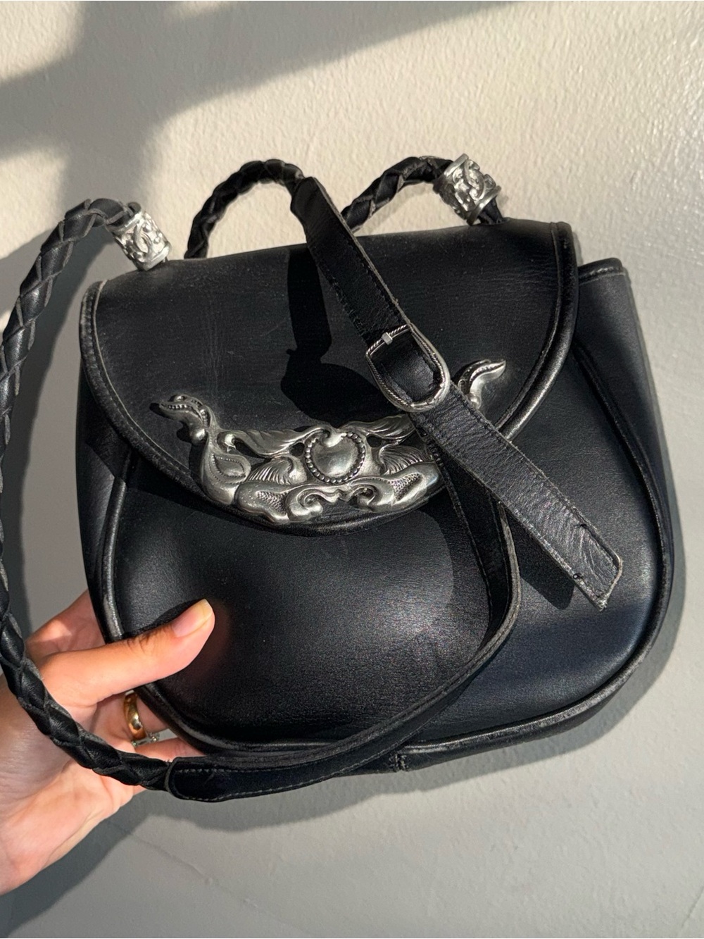 Colini Black Leather Crossbody Bag with Silver Accent